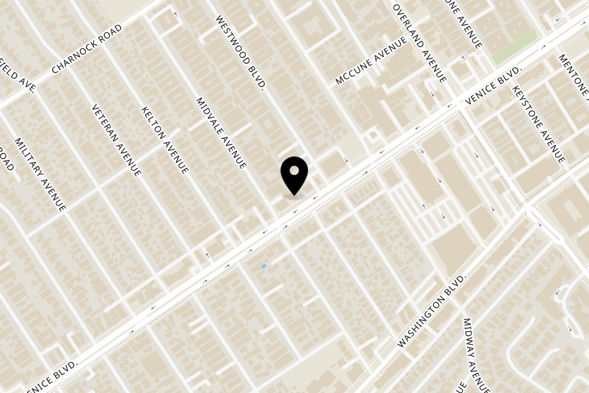 Map showing the location of Tara's Himalayan Cuisine on 10855 Venice Blvd in Los Angeles